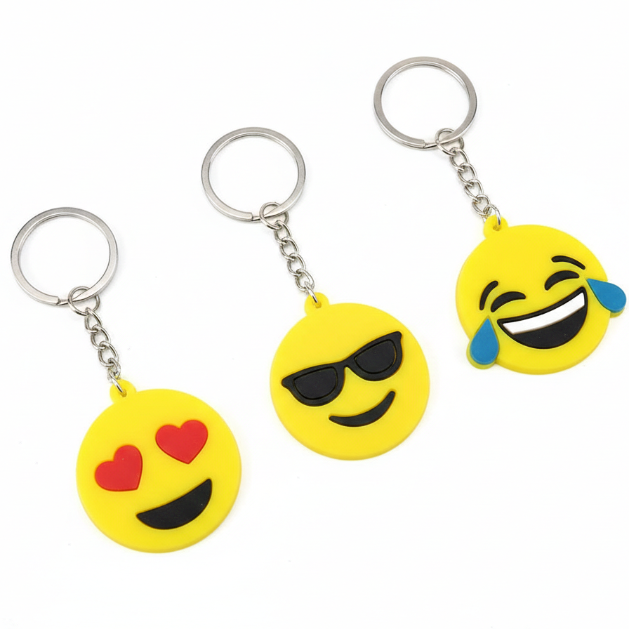 Pack of 3 Assorted Round Emoji Reaction Keychains
