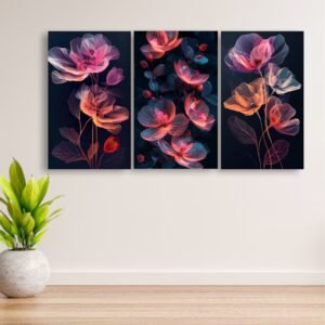 Set Of 3 Flowers Art Wooden Frames For Wall Decoration / Sticky...