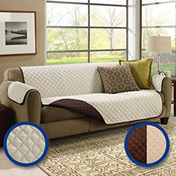(Double Sofar Cover) Eversible Washable Couch Sofa Coat Cover - Brown