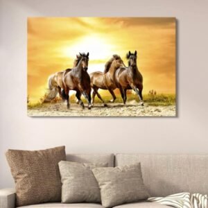 Golden Sunset Running Horses Canvas Art