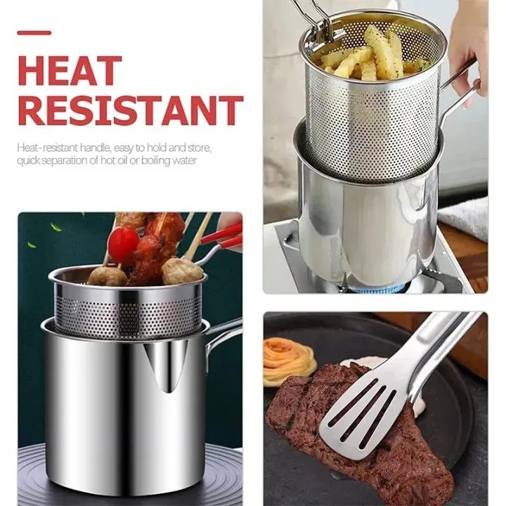 Stainless Steel Deep Fryer Frying Pot With Strainer 12Ml Capacity