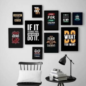 Modern 10 Piece Yellow and Black Motivational Wall Art Set Wooden Mdf