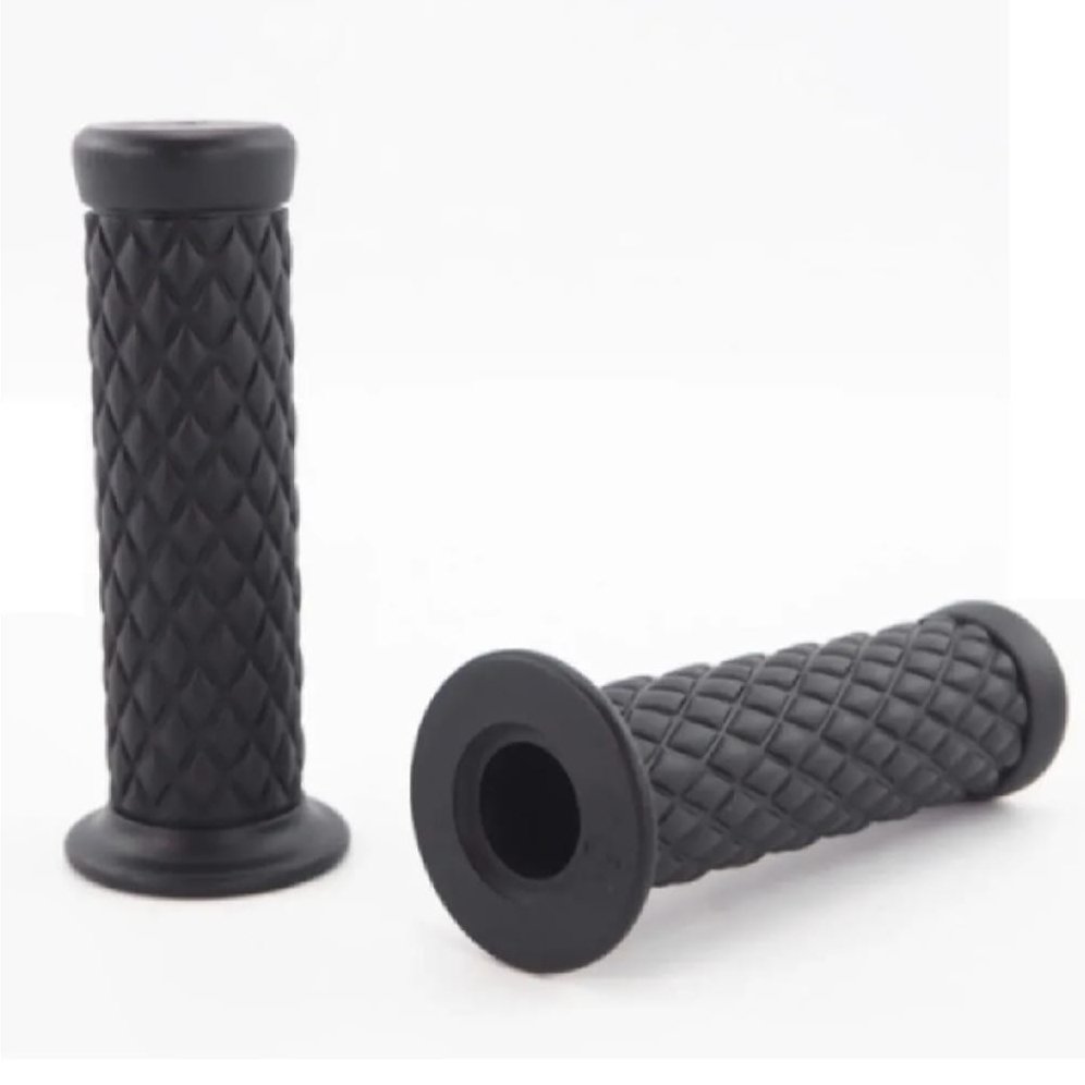 Cafe Racer Diamond Style Rubber Handlebar Grips with Bar Ends