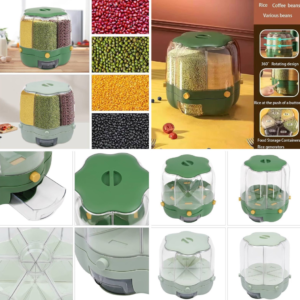 Food Storage Container Rotatable Rice Barrels Sealed Cereal Dispenser