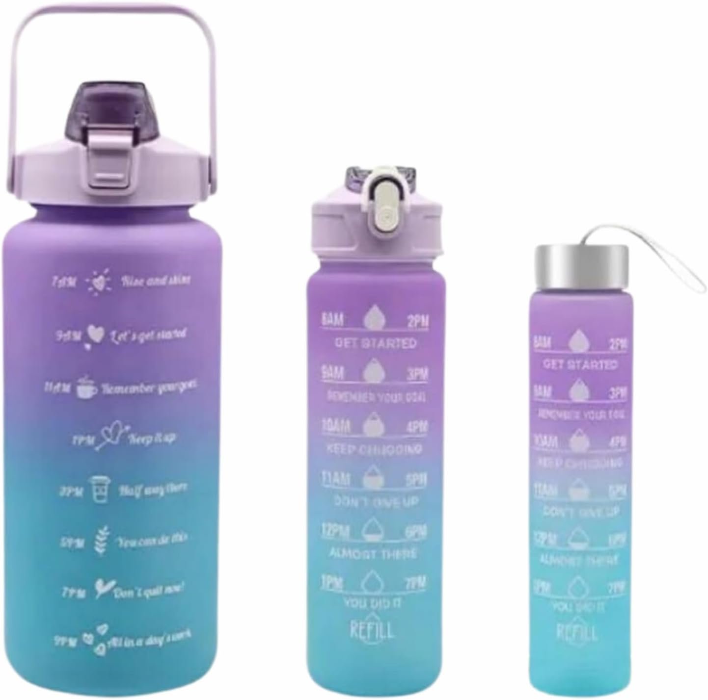 Sports Water Bottles 3 Pcs Set With Motivational Time Marker &Amp;... - Image 4