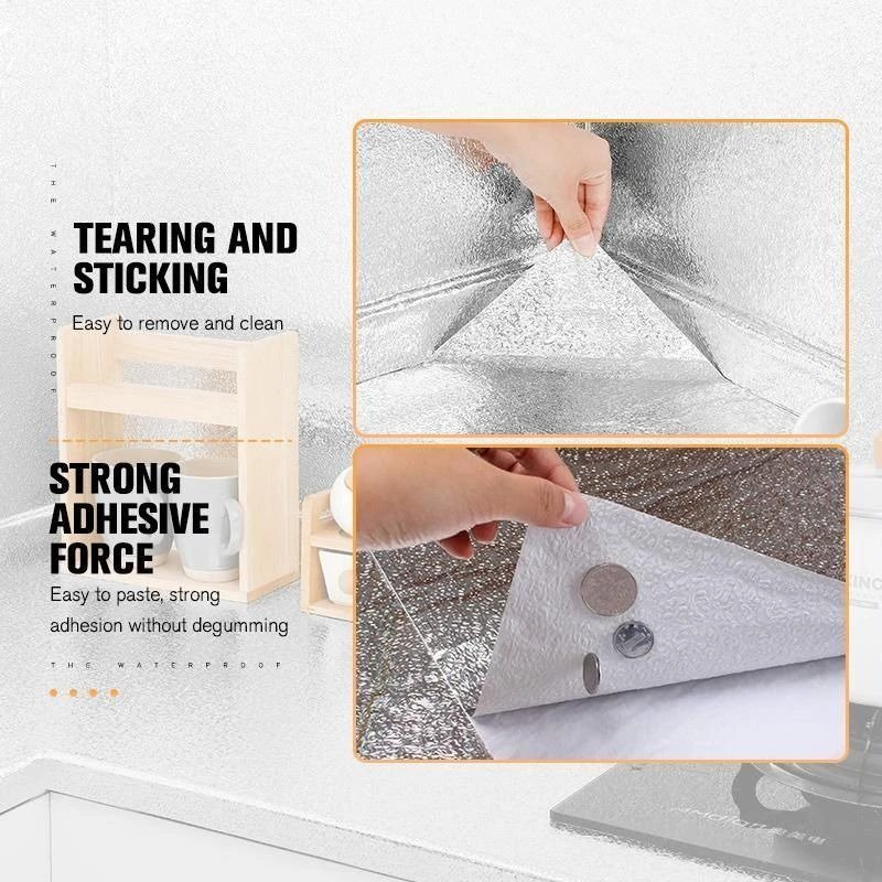 Silver Foil Kitchen Waterproof & Oil Proof Self-Adhesive Sticker Roll - Image 3