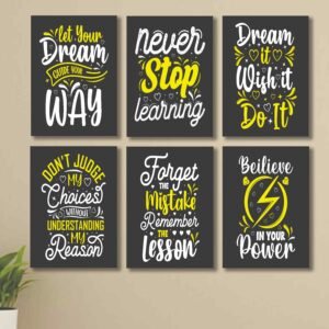 Set of 6 Motivational Sticky Canvas Frames for Wall Decore / Sticky