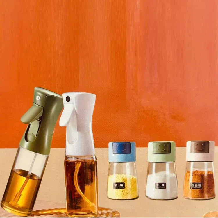 4pcs Oil and Spice Countertop Set Daisy Glass Seasoning Organizer - Image 3
