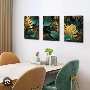 3 PC Leafs Phototiles Wall Art Set Elegant Ready to Hang Self Adhesive