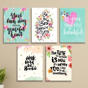 Set of 5 Floral Motivational Wall Art Frames
