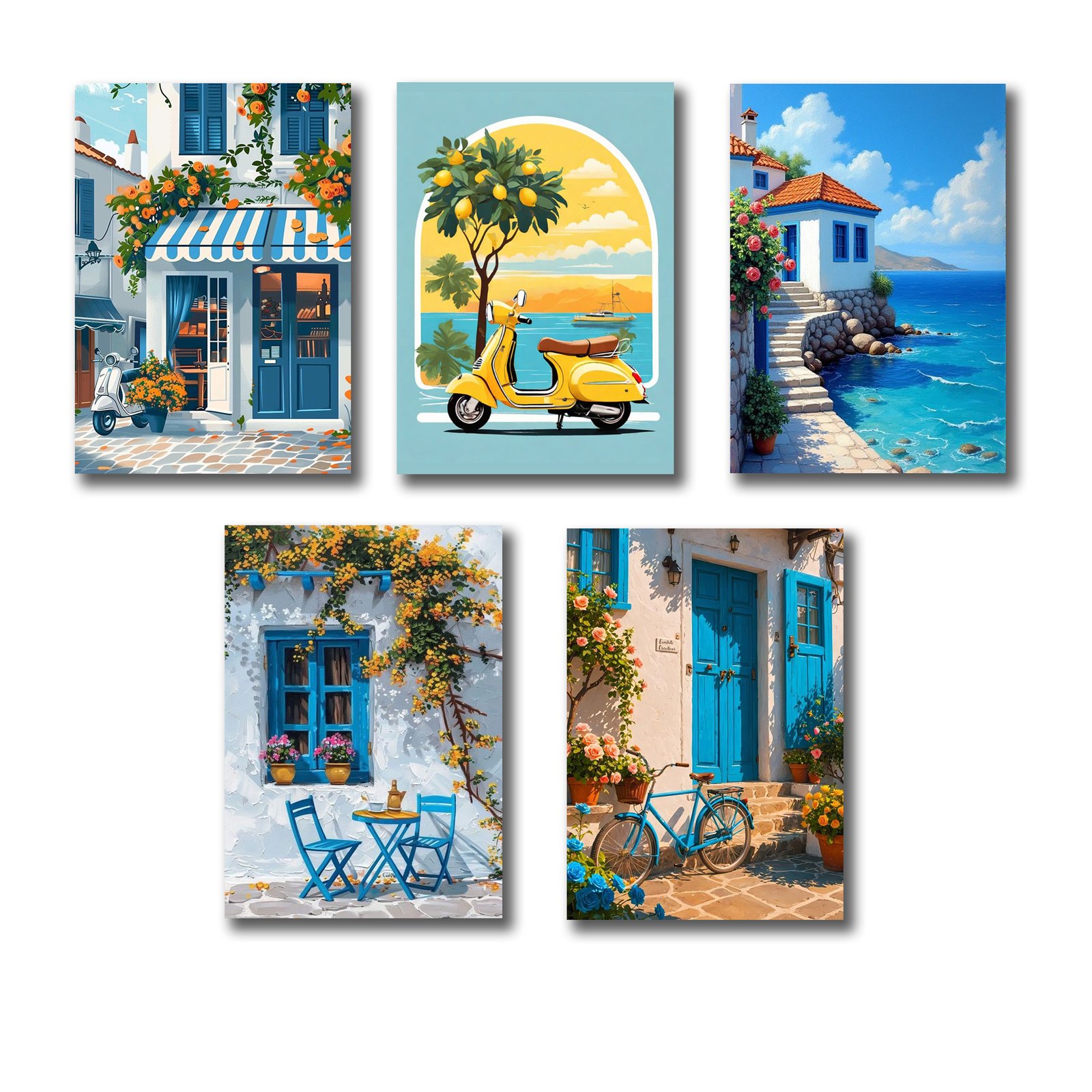 Set Of 5 Italian Vintage Homes Art Themed Wall Art Wooden Sticky...