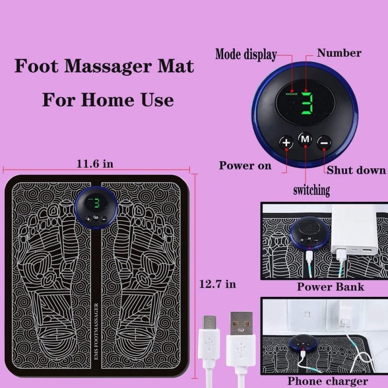 Ems Foot Massager Mat Electric Usb Charging Smart Display Tens...