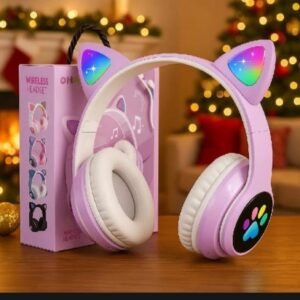 Cat Ear Wireless Bluetooth Headphones with RGB LED Lights & Built-In Mic