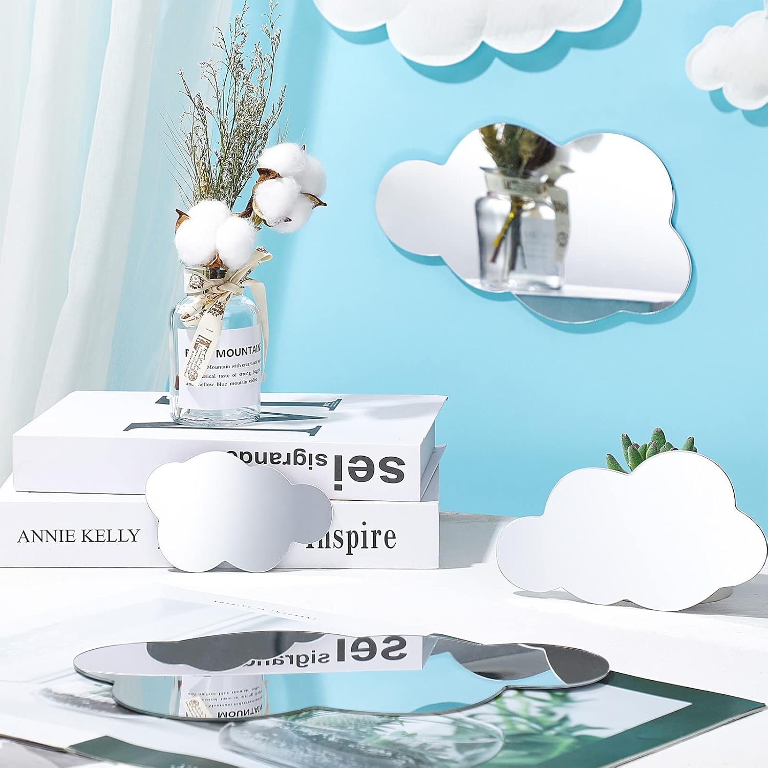 8 Pcs Acrylic Cloud Shape Mirror Wall Art Decor Cloud Mirror... - Image 3