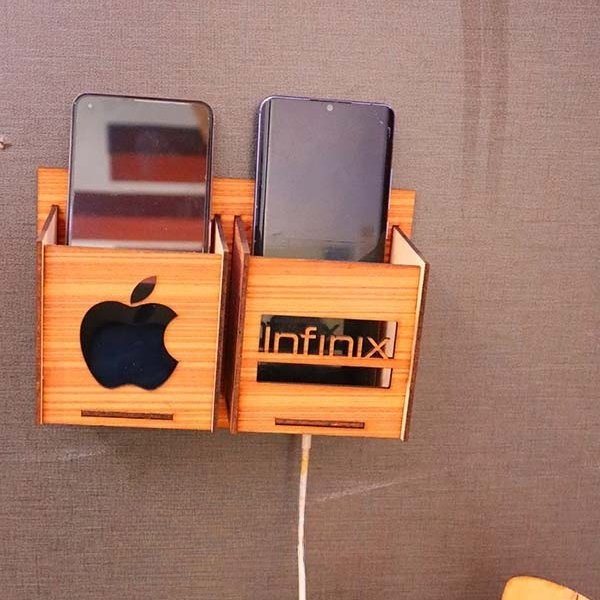 Wall Mounted Wooden Mobile Charging Holder - Image 2