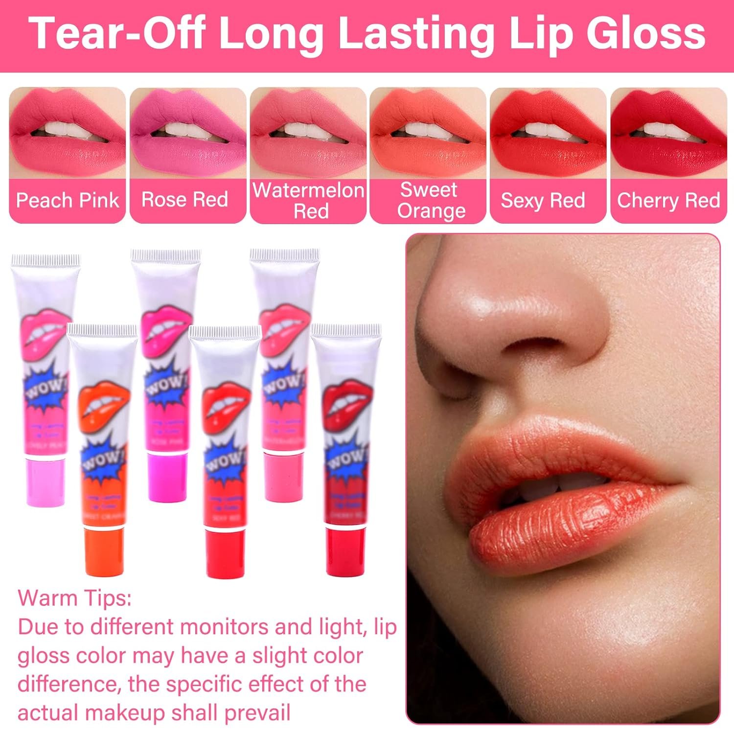 Pack Of 6 High Pigmented Lip Gloss Lipstick Tattoo Peel Off...