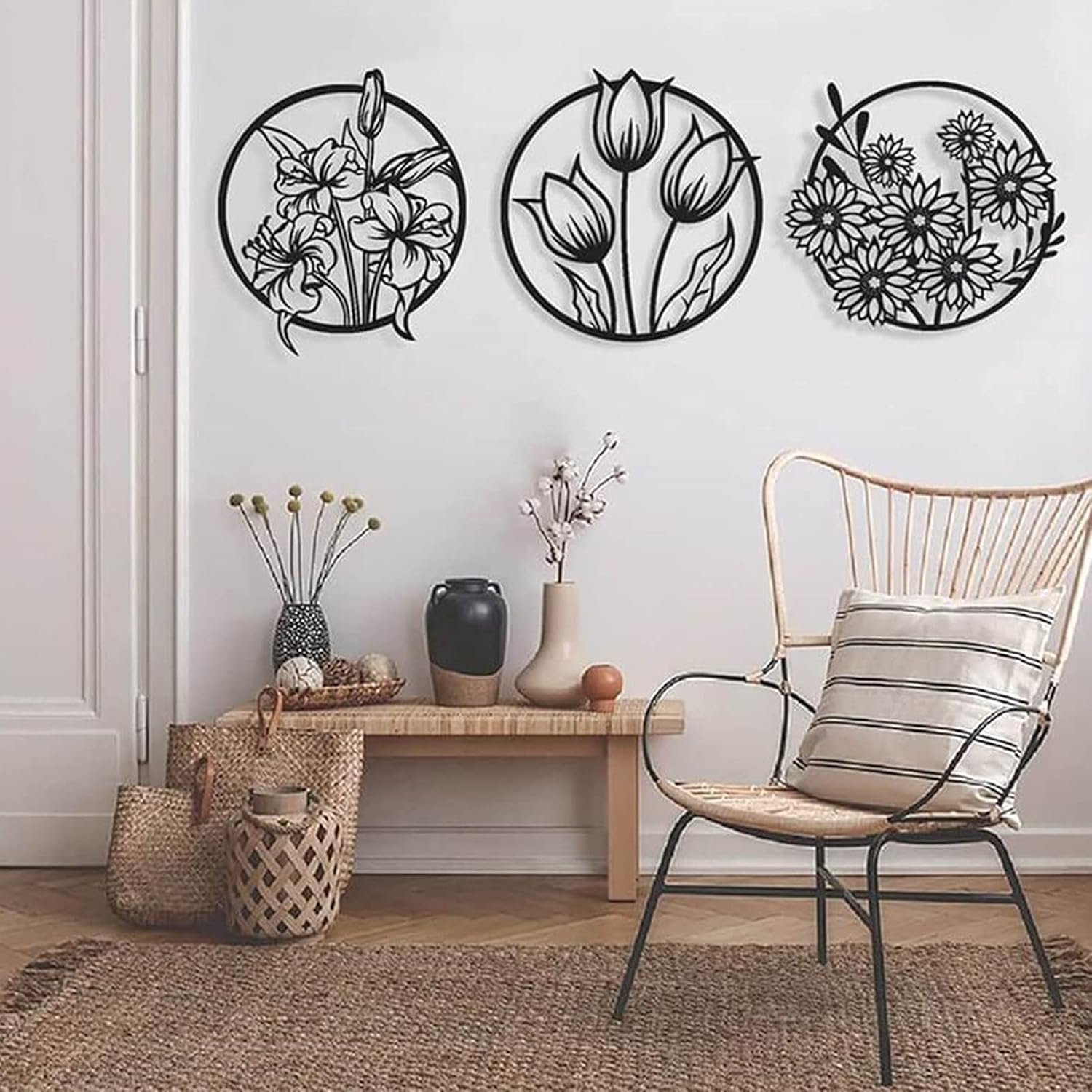 (3 Pcs Set )3D Floral Abstract Wooden Wall Art &Amp; Home...