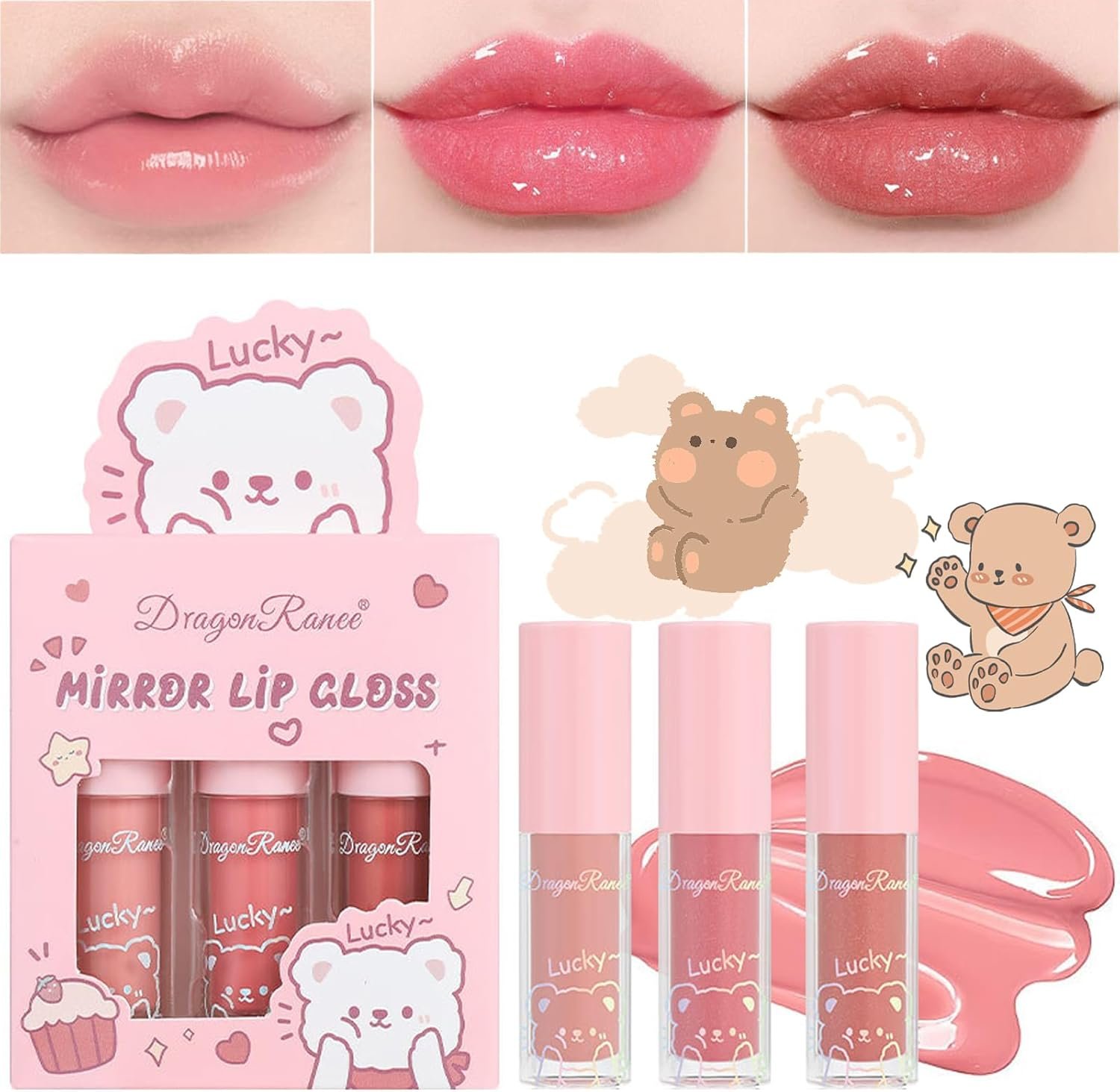 3 Pc Mirror Lip Gloss Tinted Lip Balm Lip Oil Hydrating Non-Sticky... - Image 4