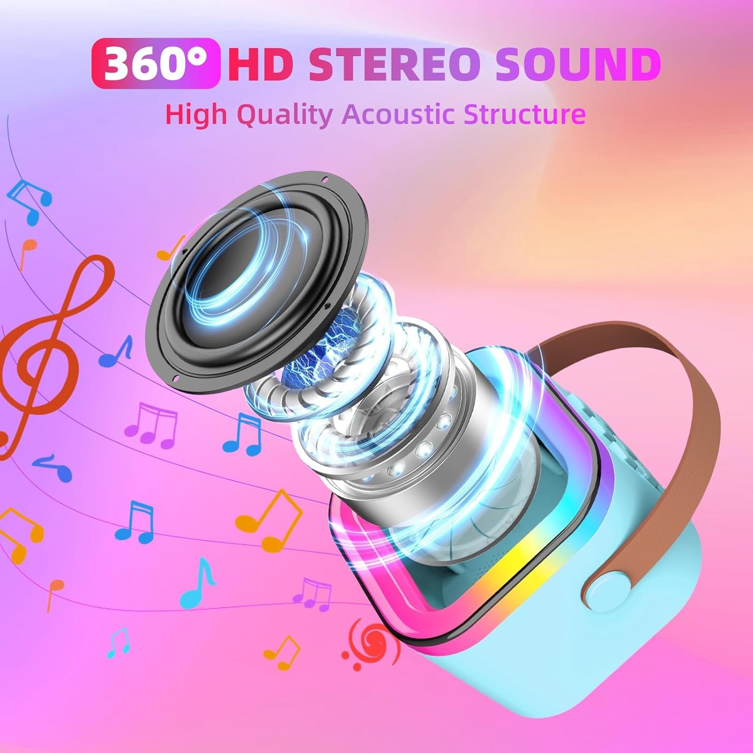 Portable Bluetooth Karaoke Speaker With Rgb Lights &Amp;...