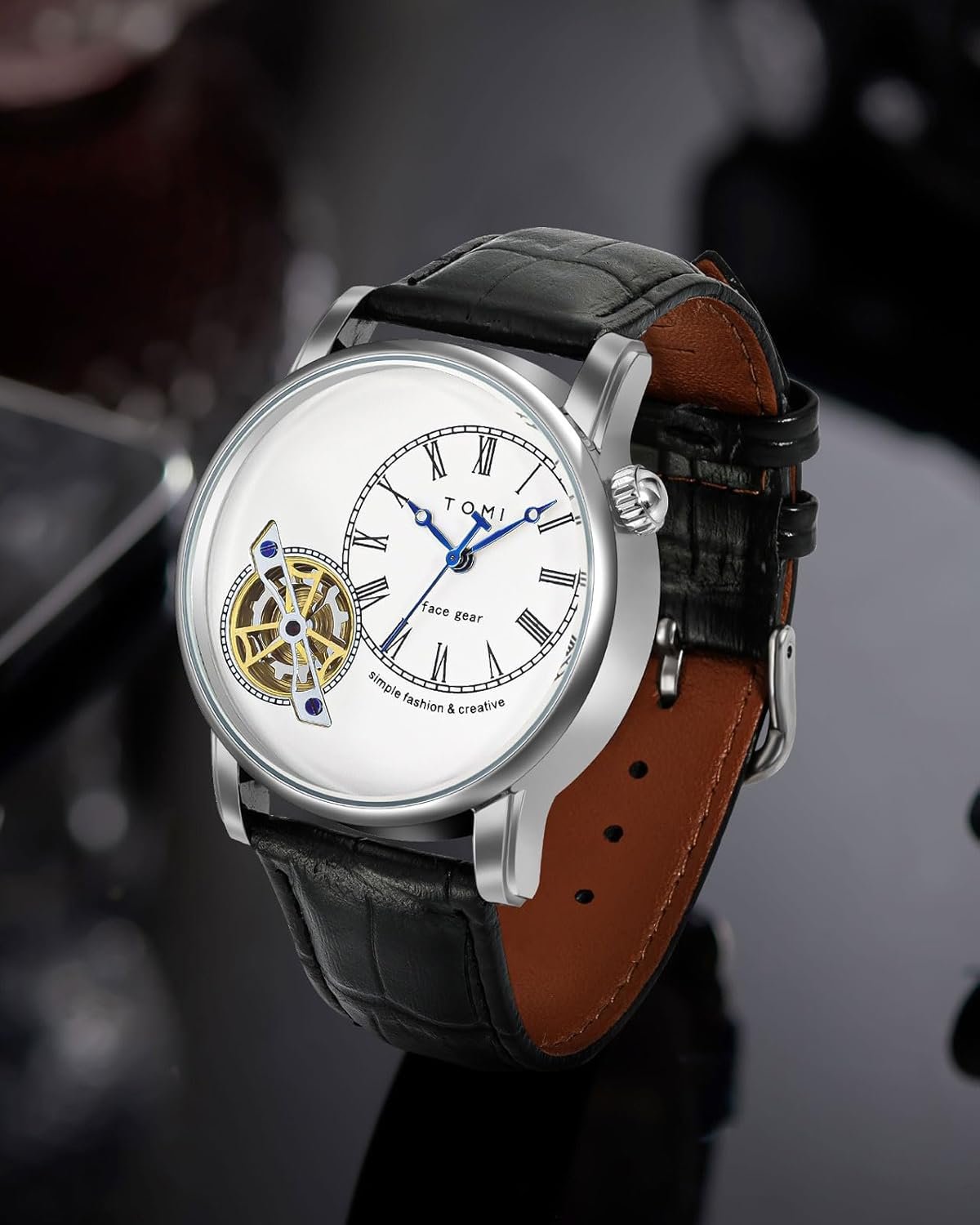 Men'S Watch Analog Leather Wrist Watch