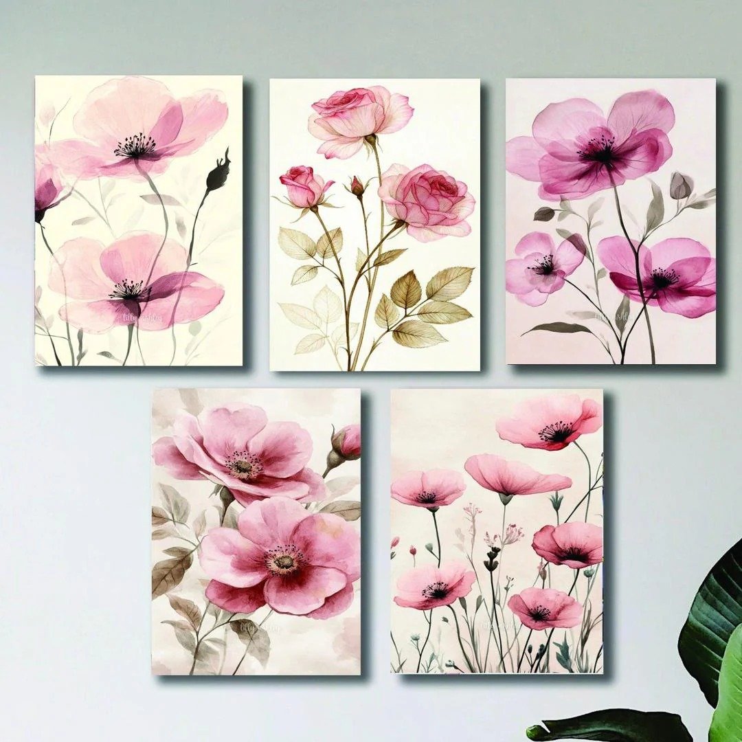 Set Of 5 Floral Wooden Wall Frames - Image 2