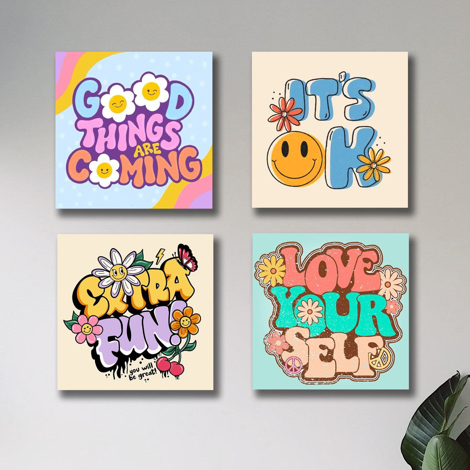 Pack Of 4 Colourful Motivational Words Pictures Wooden Frames 8 By... - Image 3