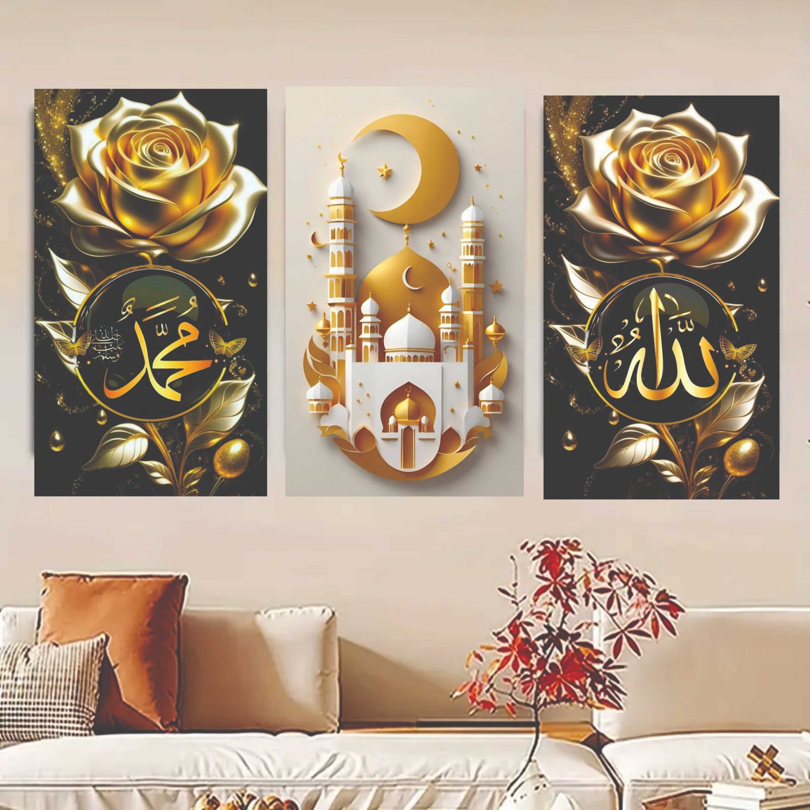 Set Of 3 Flower Islamic Art Wooden Frames For Wall Decoration /...