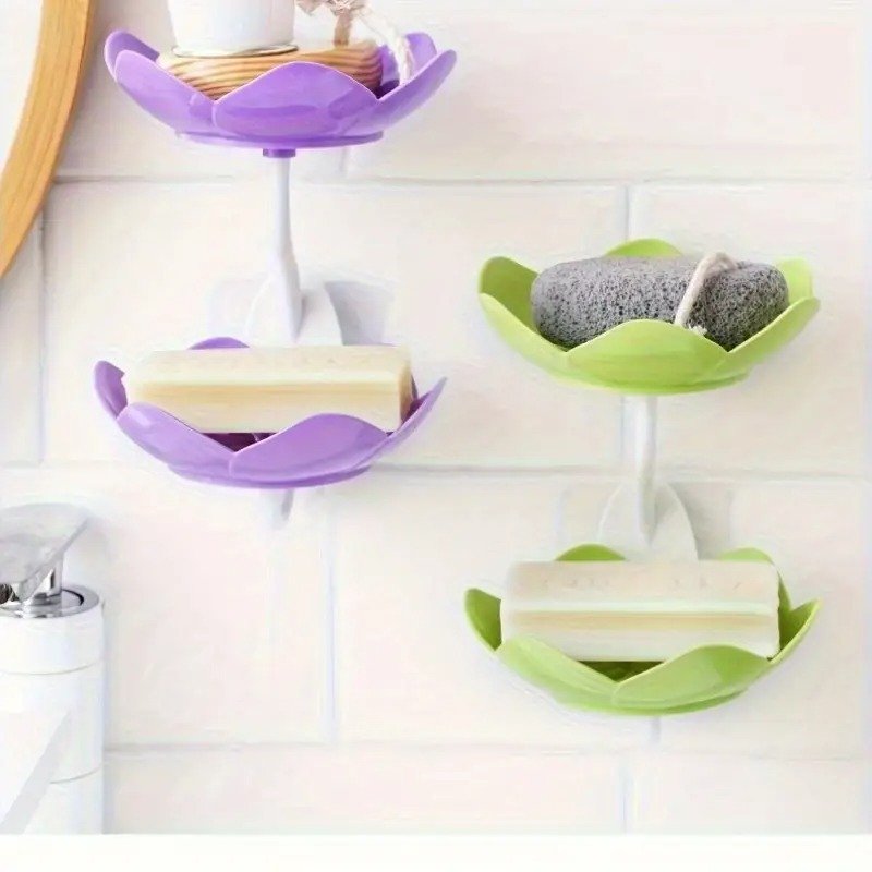 Multicolor Lotus Flower Soap Holder, Double Layer Wall-Mounted,...