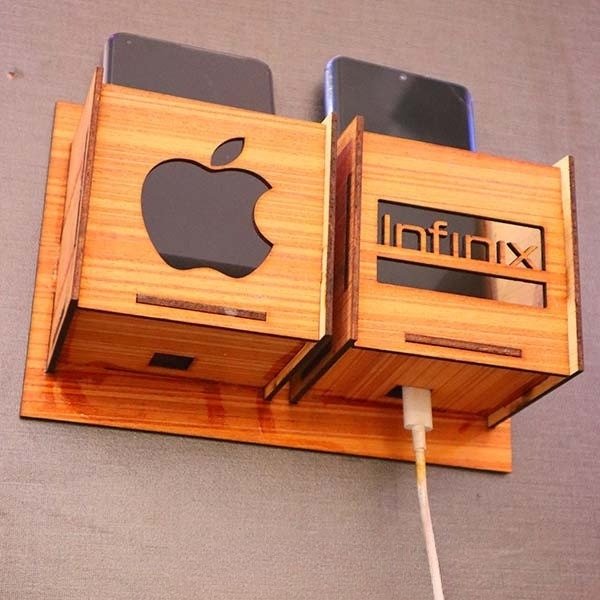 Wall Mounted Wooden Mobile Charging Holder - Image 5