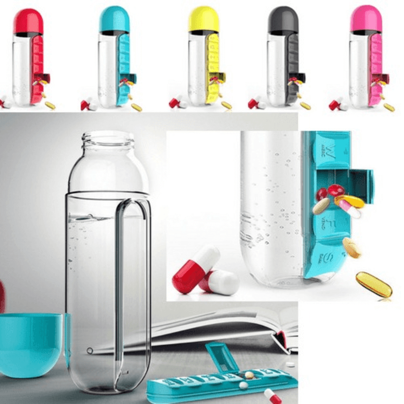 2 in 1 Water Bottle with Built in 7 Day Pill Organizer and Cup Cap - Image 4