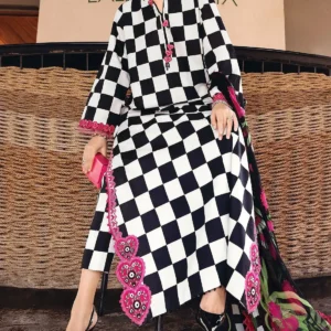 Elegant All-Over Checkerboard Print Embroidered Lawn 3pc Unstitched