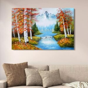 Autumn Mountain River Canvas Art