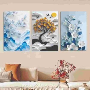 Set Of 3 Flower Tree Art Wooden Frames For Wall Decoration /...