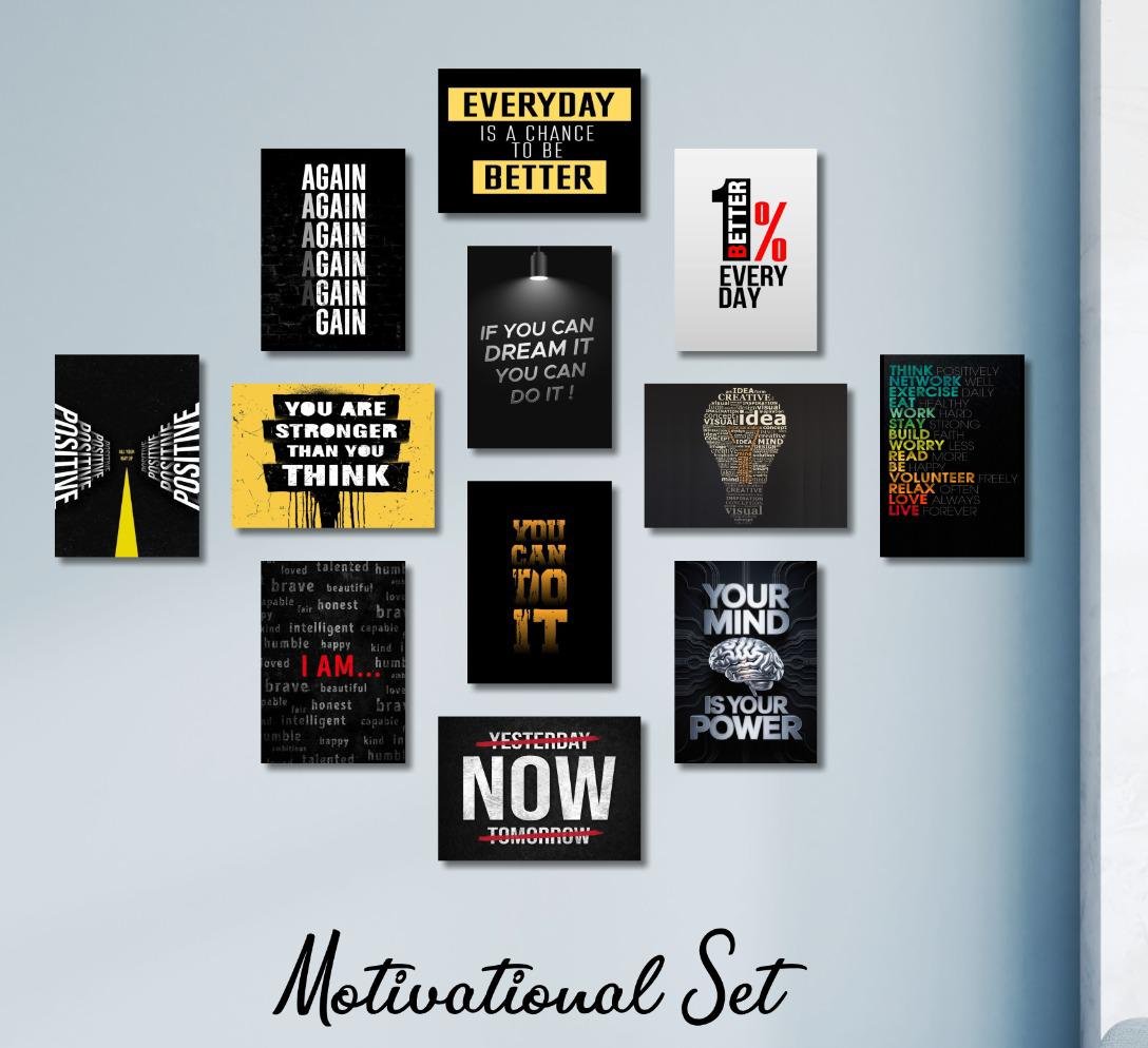 Motivational Wall Art Wooden Canvas Frames 12 Pcs Set Wooden Sticky