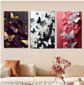 Set of 3 Butterfly Art Wooden Frames for Wall Decoration / Sticky Photo