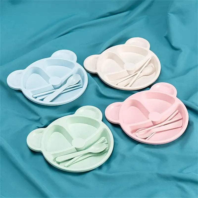 5 Pcs Bear Plate Set - Cartoon Compartment Dinner Plate