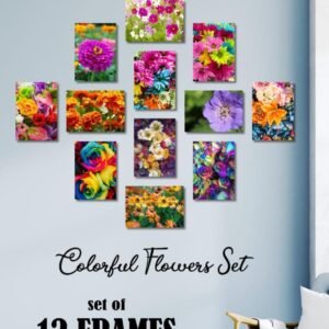 Colourful Flower Frames 12 Pcs Set Wooden Sticky Tiles 5x7 Inches Easy