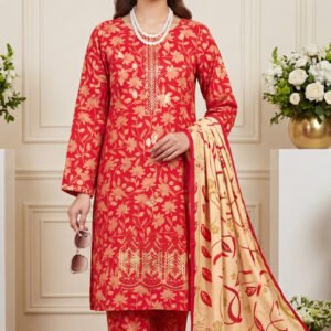 Aneela’s Premium Embroidered Lawn 3pc Unstitched Suit with Printed Dupatta