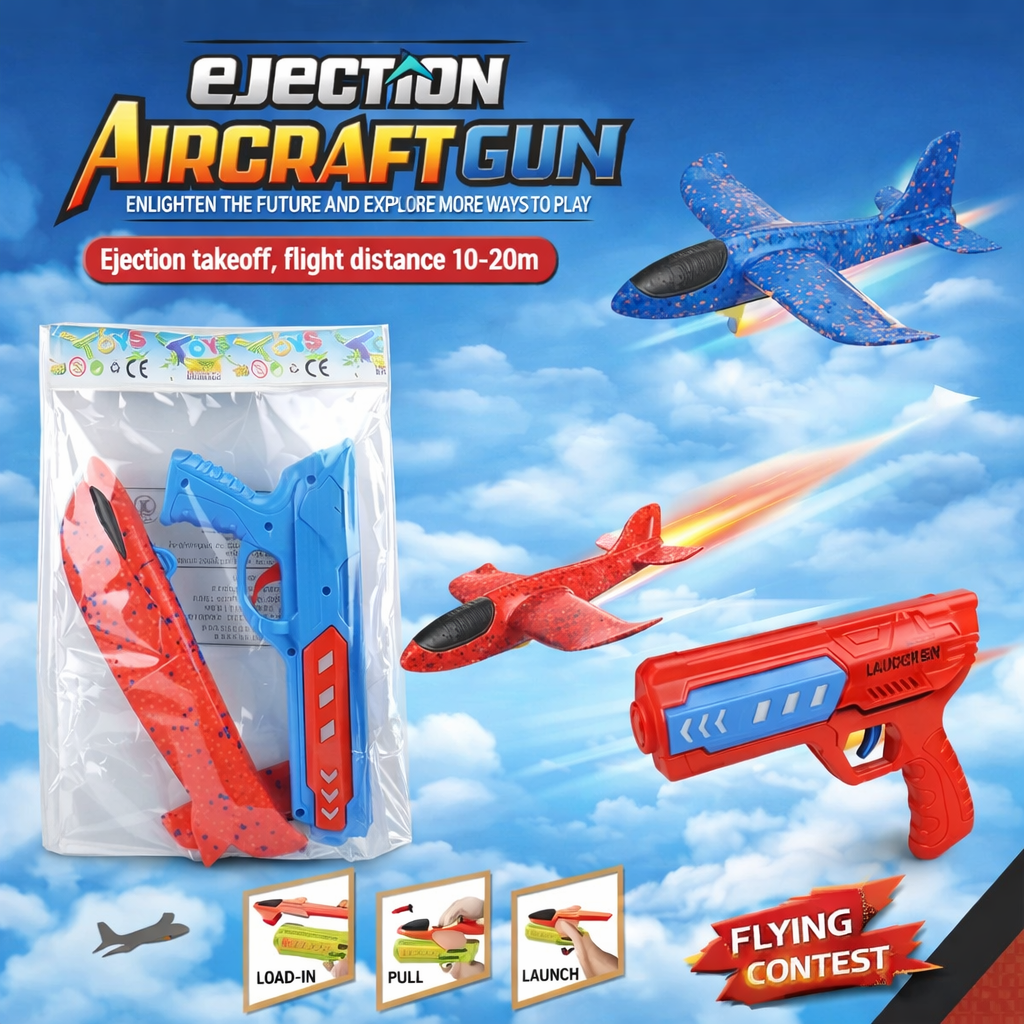 Aircraft Launcher Gun Toy with Foam Glider Plane