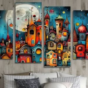 Abstract Fantasy City Wall Art Canvas Set