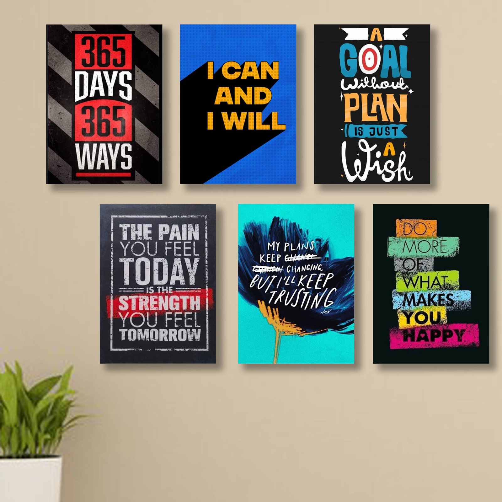 Set Of 6 Motivational Sticky Canvas Frames For Wall Decore /...