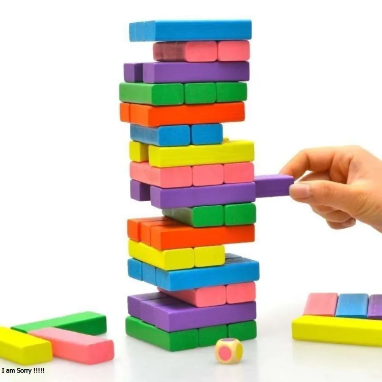 Jenga Wooden Kids Game Small Size 54 Blocks (  Random Color )