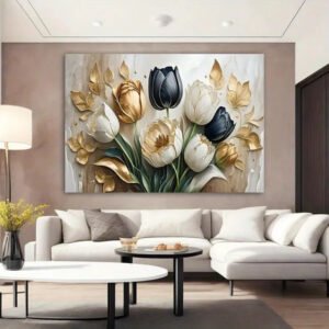 Modern 3d Effect Luxury Floral Wall Art Frame Featuring Golden