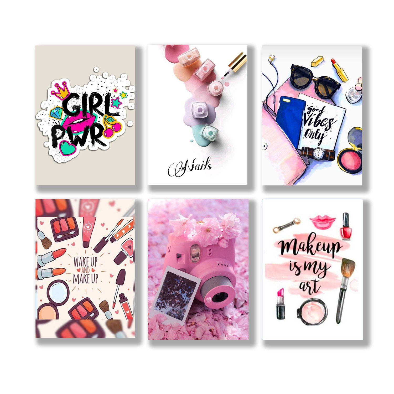 Set Of 6 Make Up Themed Girls Room Decore Wall Art Wooden Sticky...