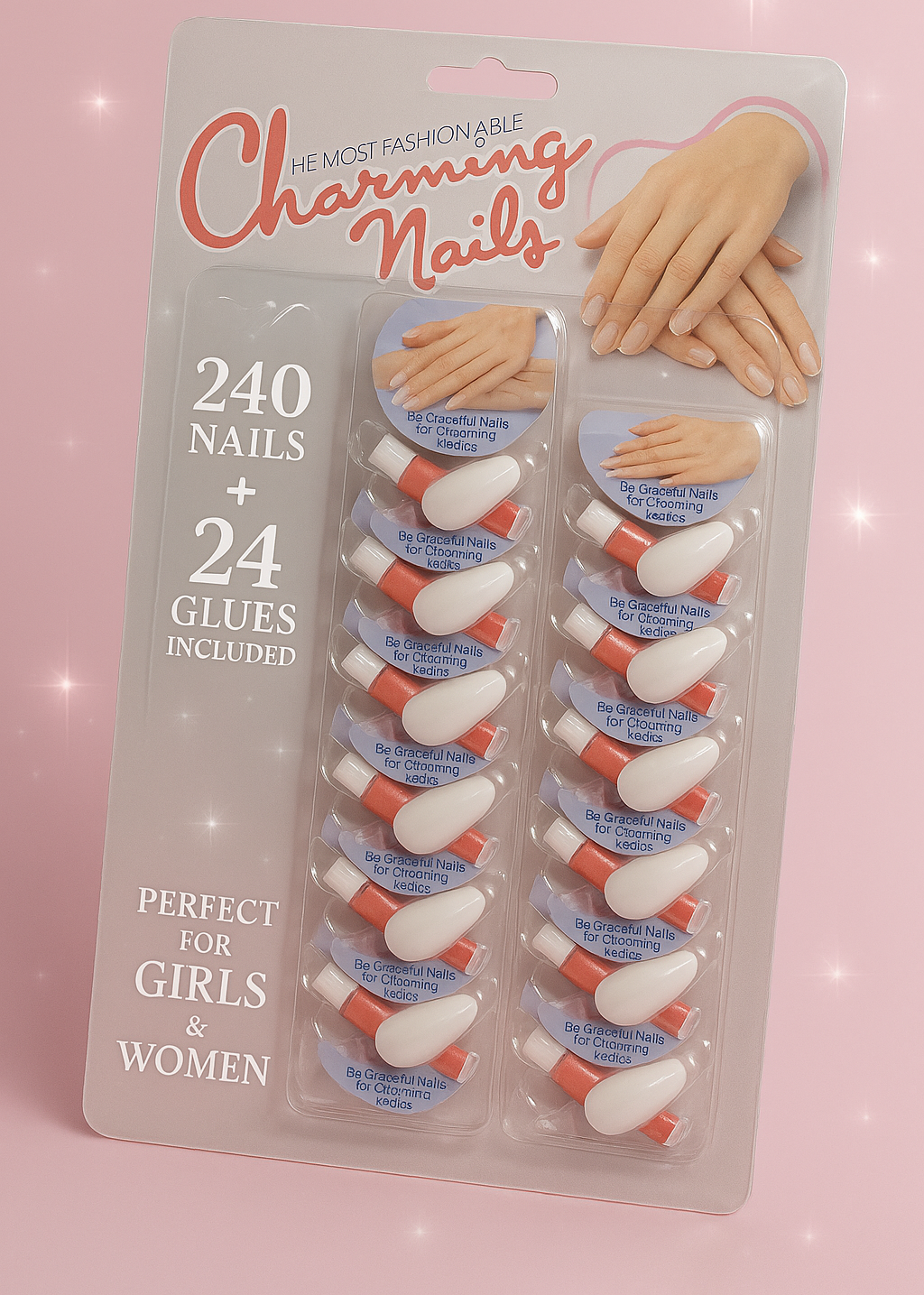 Pack Of 24 Charming Artificial Nails With Glue - Image 2