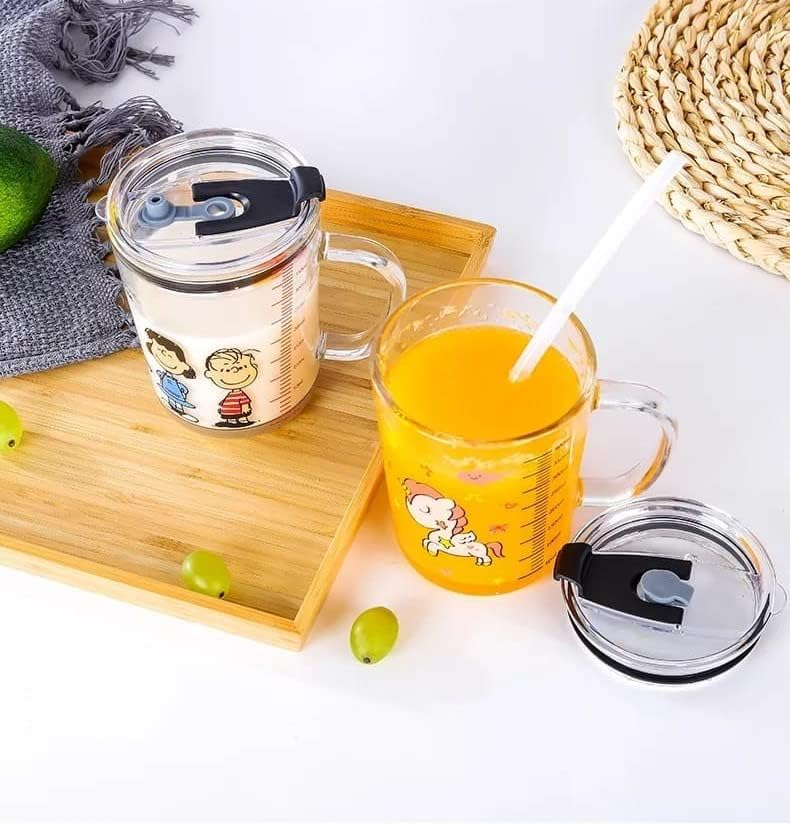 Unicorn Shape 350 Ml Glass Mug With Straw And Lid Creative Cartoon...