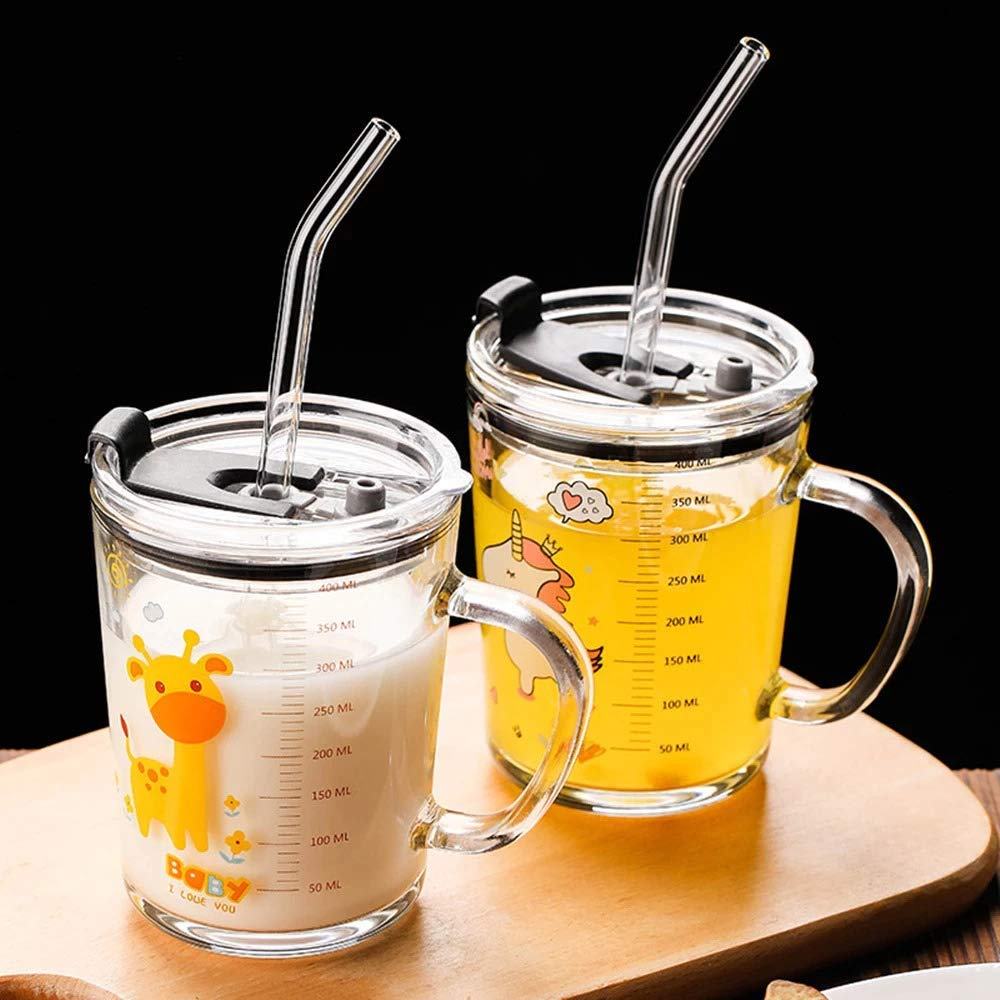 Unicorn Shape 350 Ml Glass Mug With Straw And Lid Creative Cartoon... - Image 3