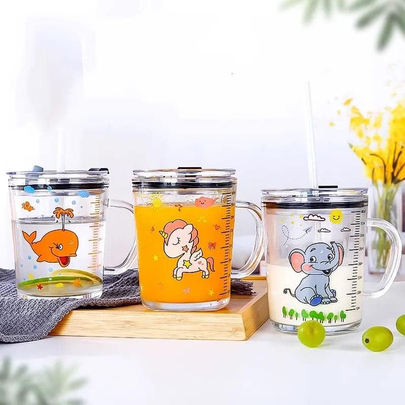 Unicorn Shape 350 Ml Glass Mug With Straw And Lid Creative Cartoon... - Image 4