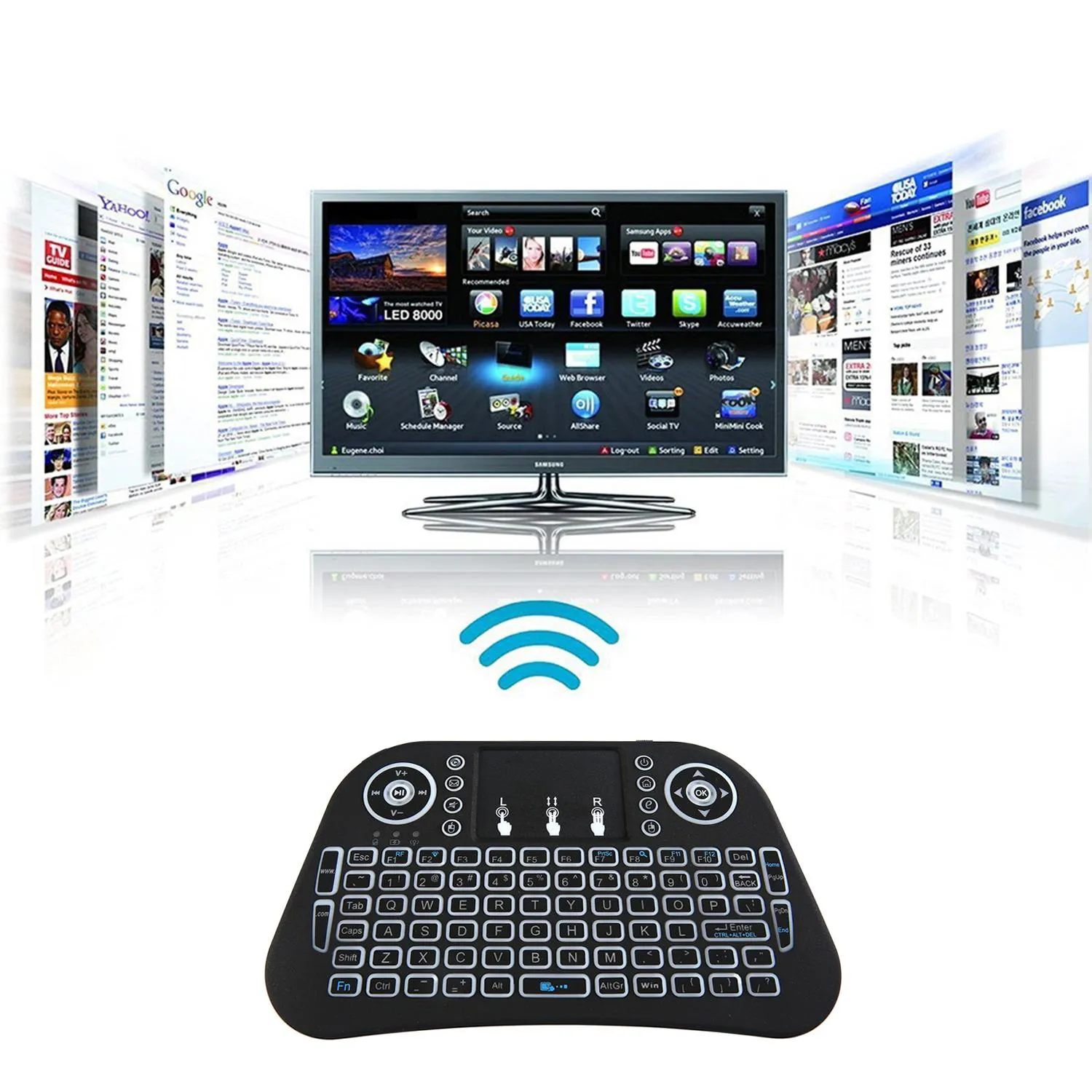 I10 Mini Wireless + Bluetooth 7 Color Backlit Light 2.4Ghz Air...