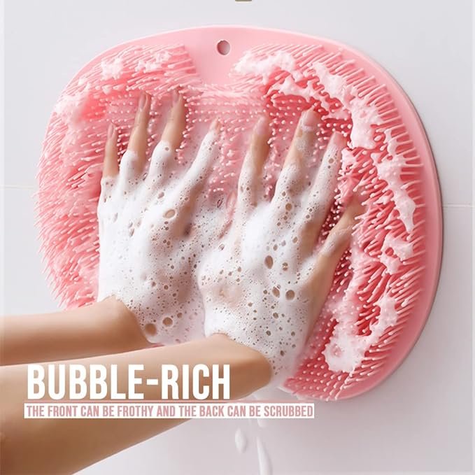 Shower Foot &Amp; Back Scrubber Mat, Wall Stick Suction Silicone... - Image 3